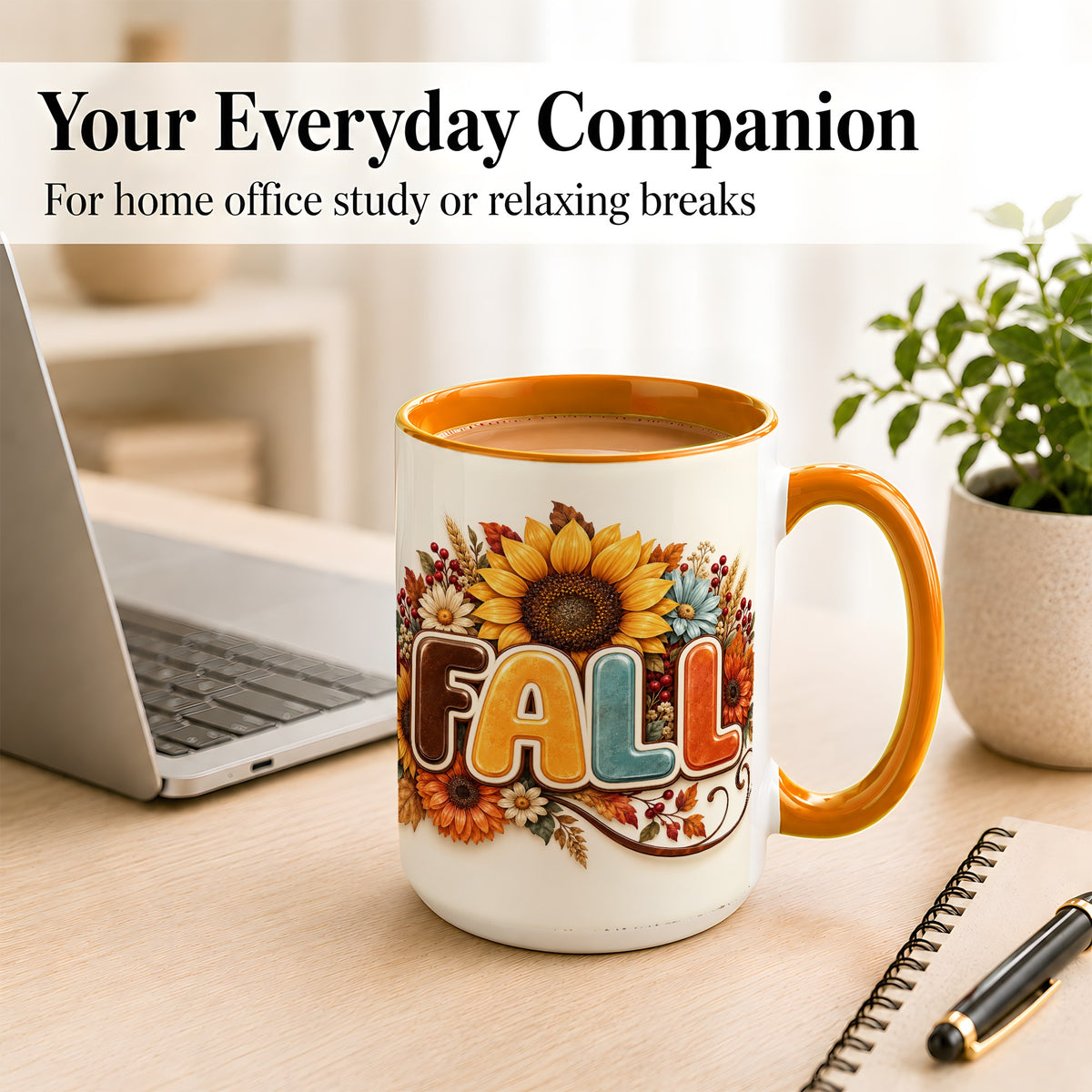 #pl[15oz|Orange] Autumn Sunflower Coffee Mug, Fall Floral Mug, Ceramic Cup