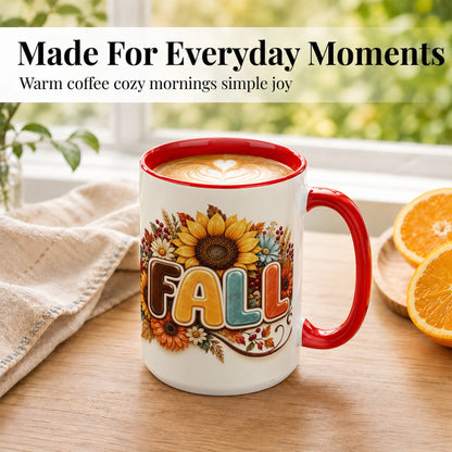 #pl[15oz|Red] Autumn Sunflower Coffee Mug, Fall Floral Mug, Ceramic Cup