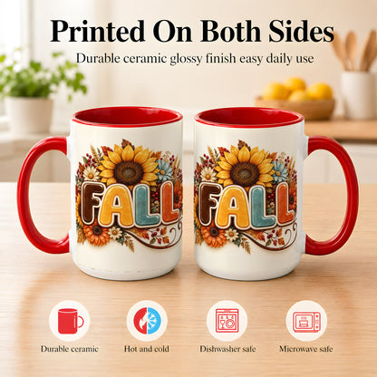 #pl[15oz|Red] Autumn Sunflower Coffee Mug, Fall Floral Mug, Ceramic Cup