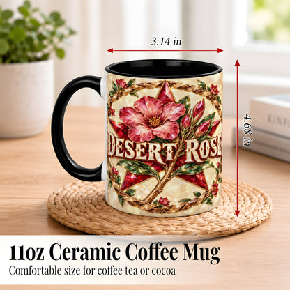#pl[11oz|Black] Western Floral Star Coffee Mug, Rose Blossom Mug, Ceramic Cup