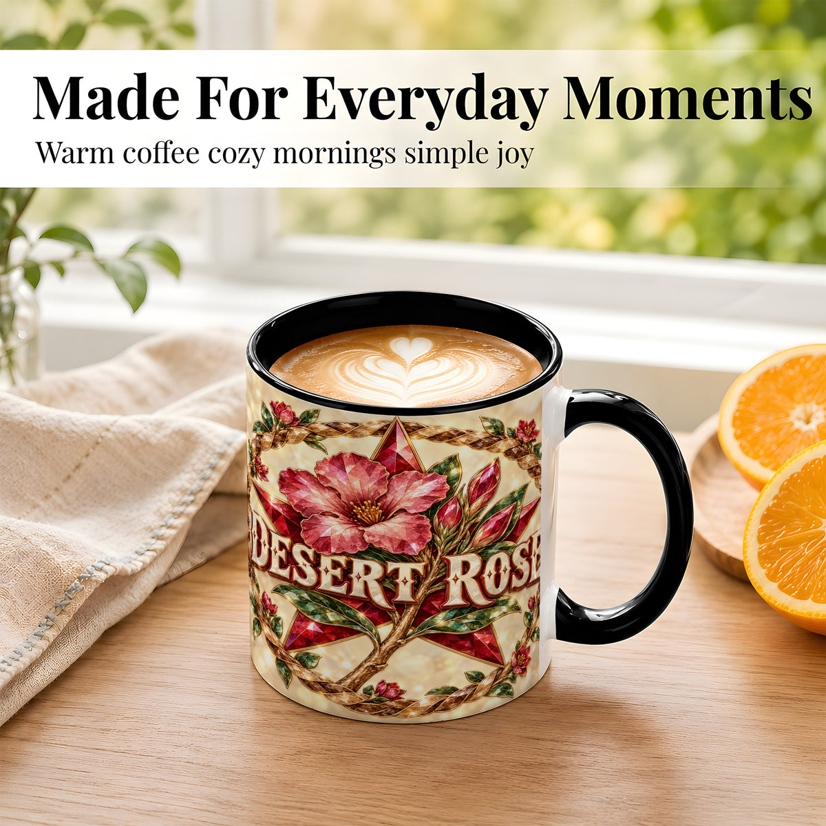 #pl[11oz|Black] Western Floral Star Coffee Mug, Rose Blossom Mug, Ceramic Cup