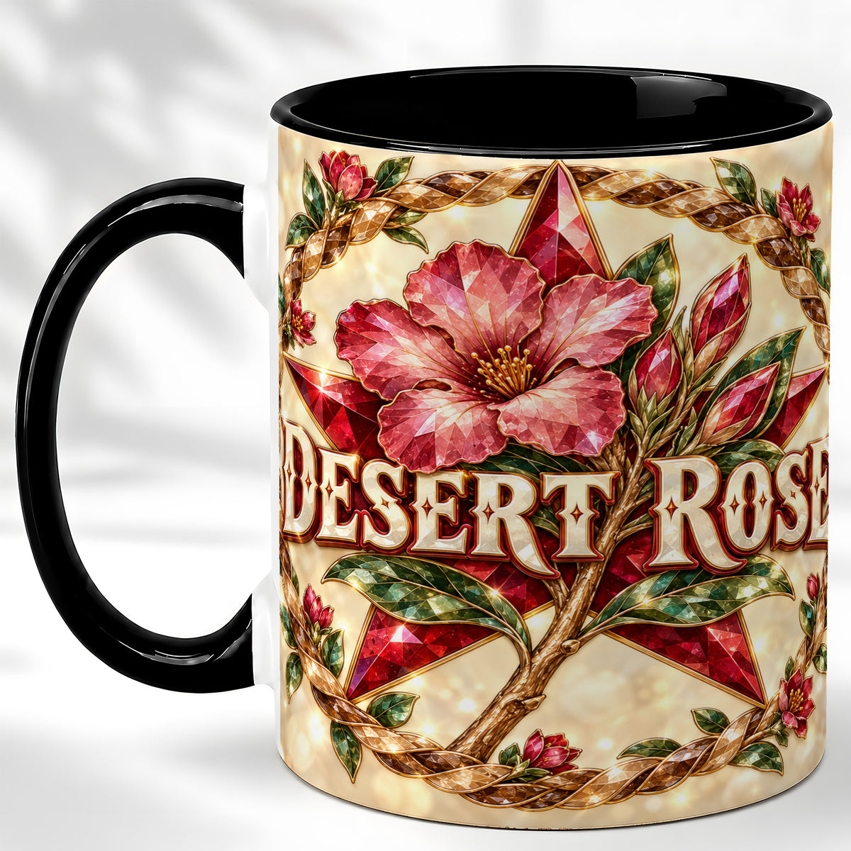 #pl[11oz|Black] Western Floral Star Coffee Mug, Rose Blossom Mug, Ceramic Cup