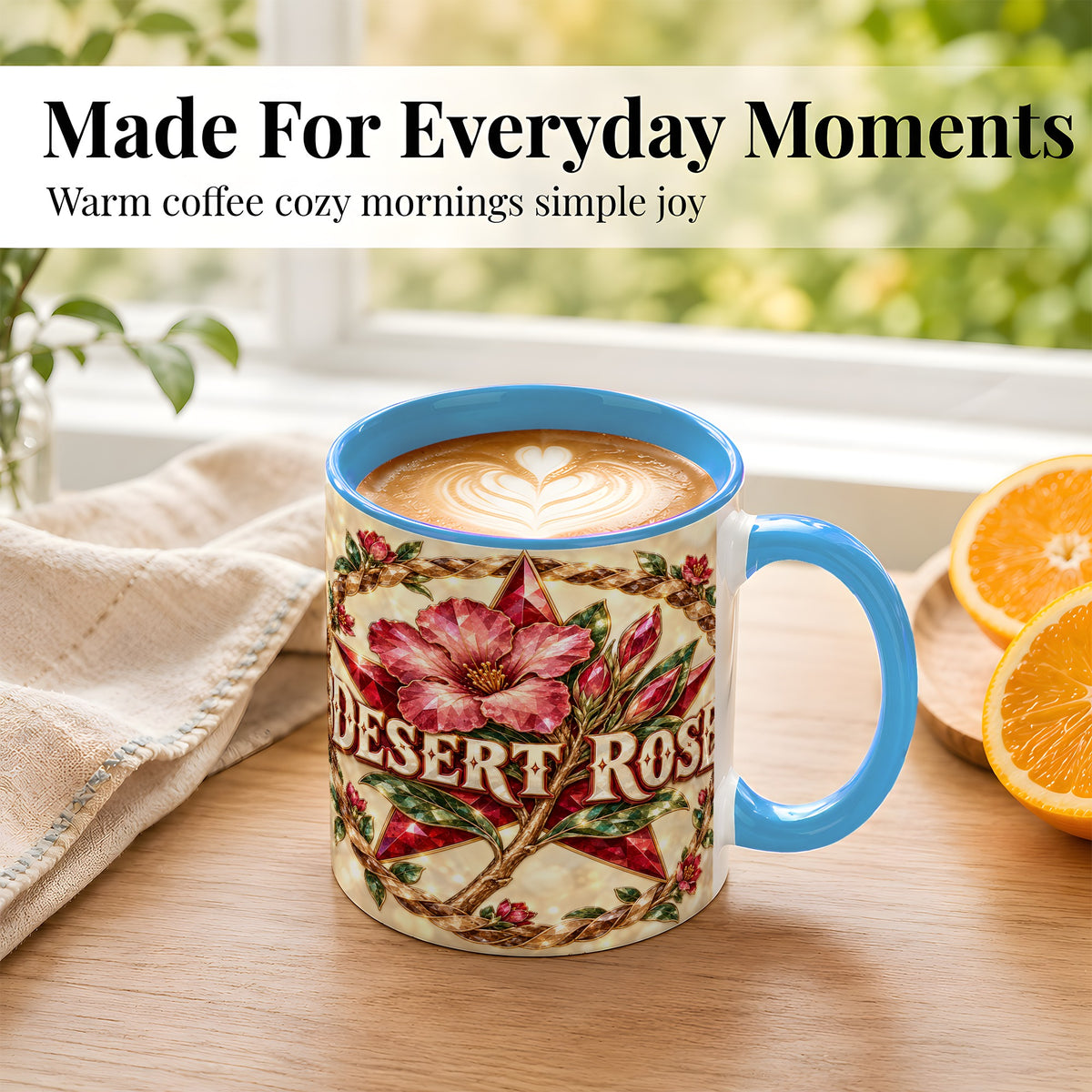 #pl[11oz|Blue] Western Floral Star Coffee Mug, Rose Blossom Mug, Ceramic Cup