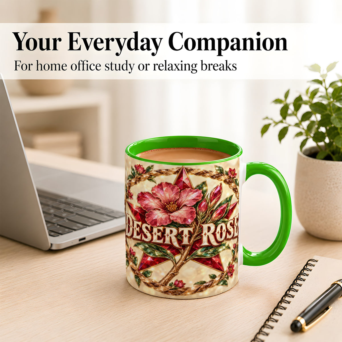 #pl[11oz|Green] Western Floral Star Coffee Mug, Rose Blossom Mug, Ceramic Cup
