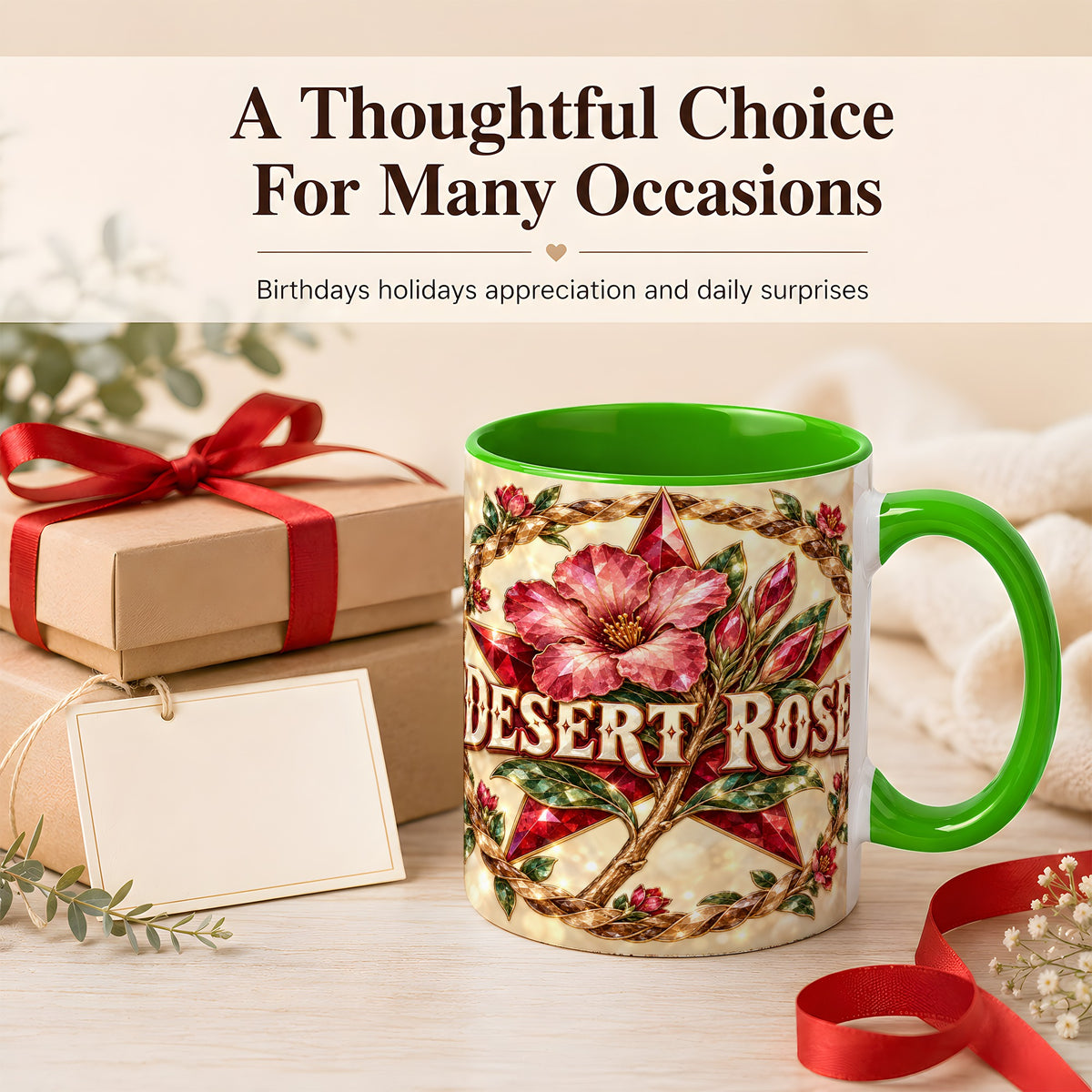 #pl[11oz|Green] Western Floral Star Coffee Mug, Rose Blossom Mug, Ceramic Cup