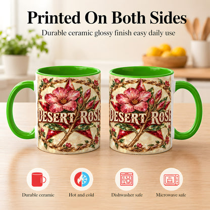 #pl[11oz|Green] Western Floral Star Coffee Mug, Rose Blossom Mug, Ceramic Cup