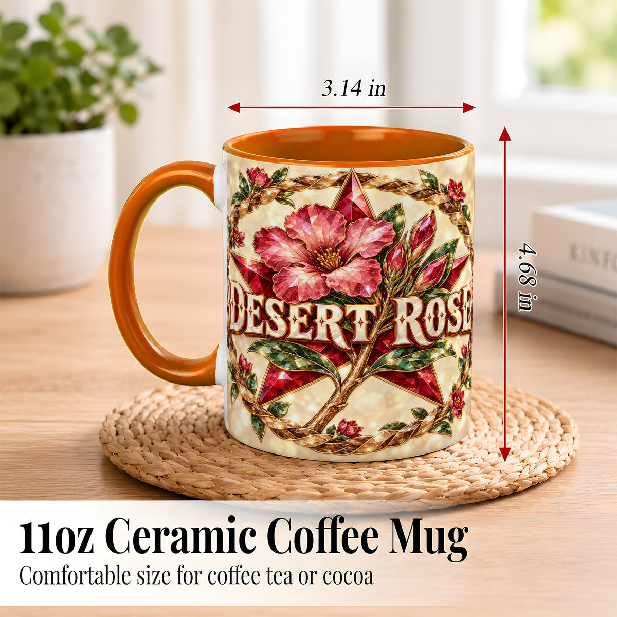 #pl[11oz|Orange] Western Floral Star Coffee Mug, Rose Blossom Mug, Ceramic Cup
