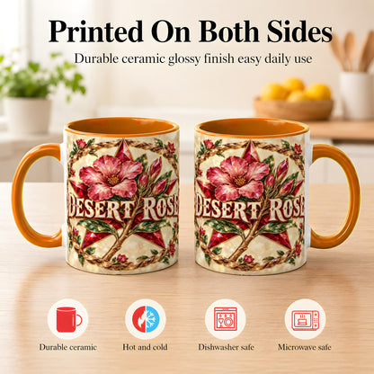 #pl[11oz|Orange] Western Floral Star Coffee Mug, Rose Blossom Mug, Ceramic Cup