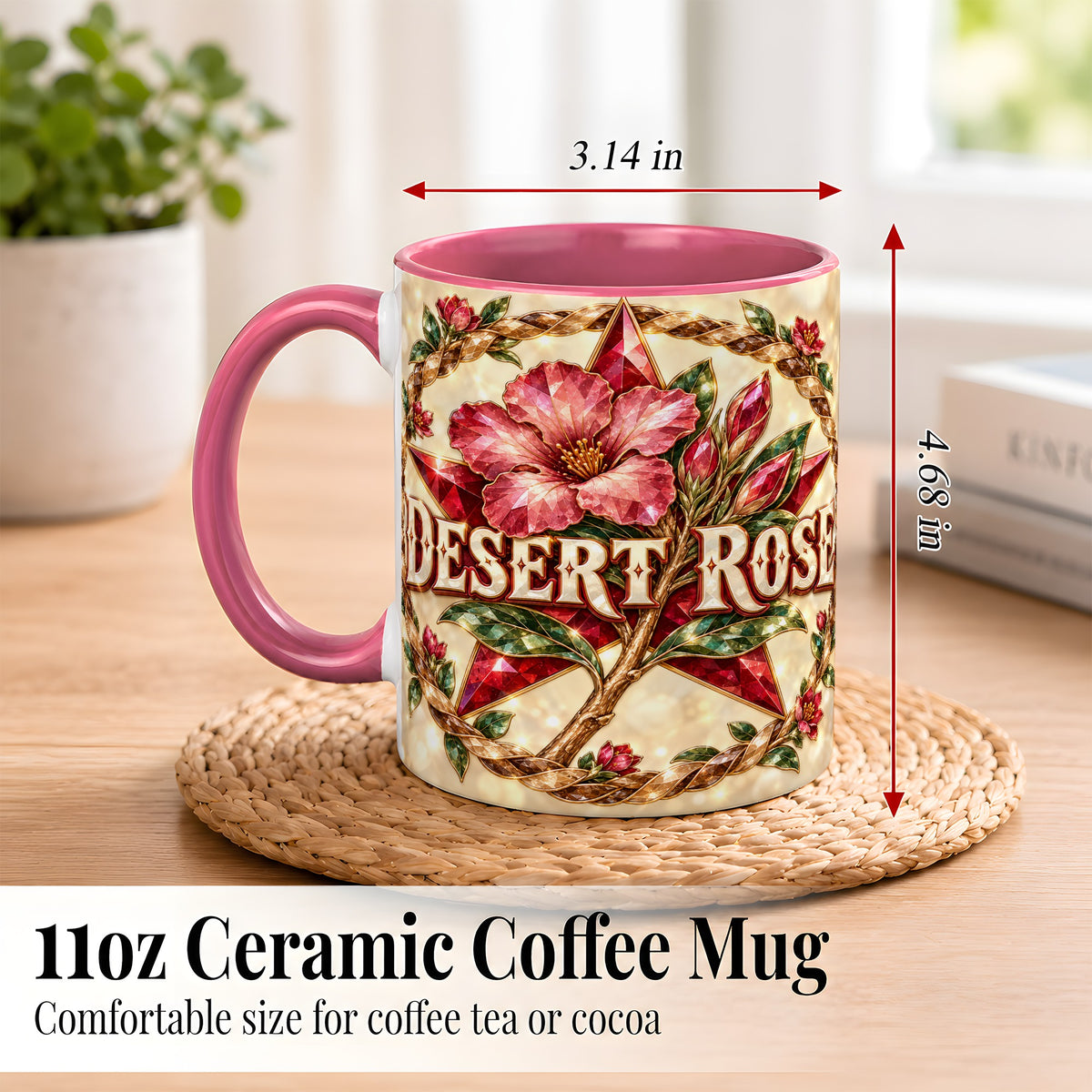 #pl[11oz|Pink] Western Floral Star Coffee Mug, Rose Blossom Mug, Ceramic Cup