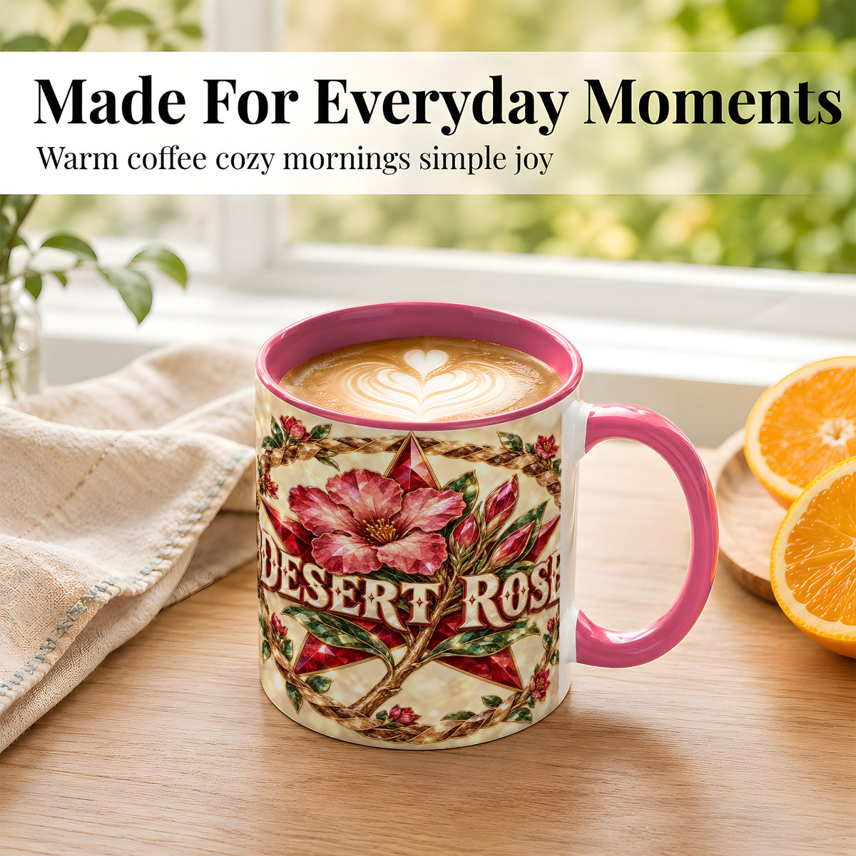 #pl[11oz|Pink] Western Floral Star Coffee Mug, Rose Blossom Mug, Ceramic Cup