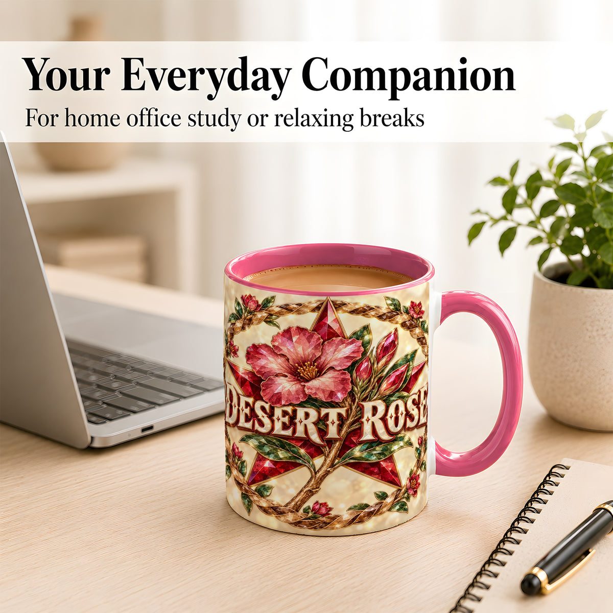 #pl[11oz|Pink] Western Floral Star Coffee Mug, Rose Blossom Mug, Ceramic Cup