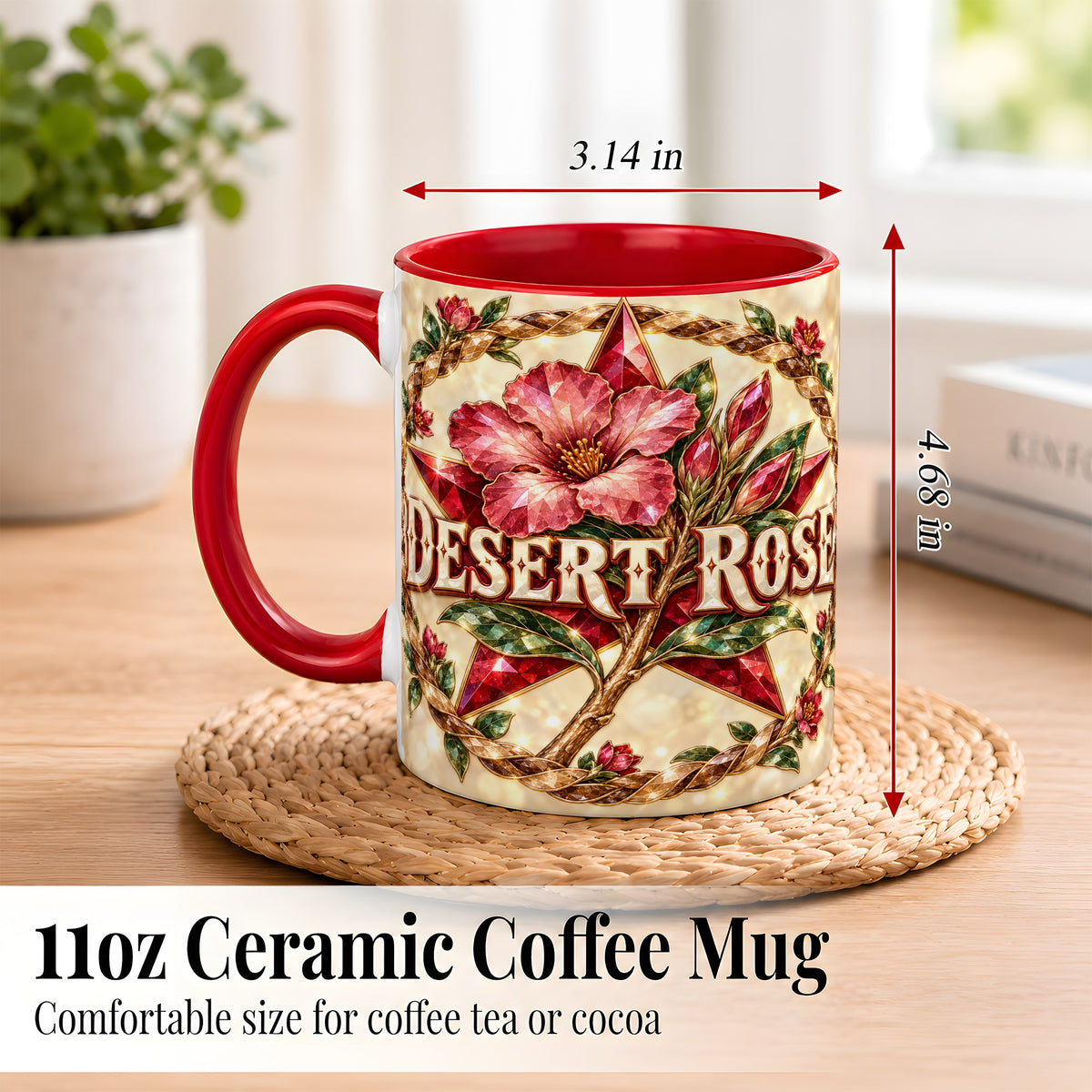 #pl[11oz|Red] Western Floral Star Coffee Mug, Rose Blossom Mug, Ceramic Cup