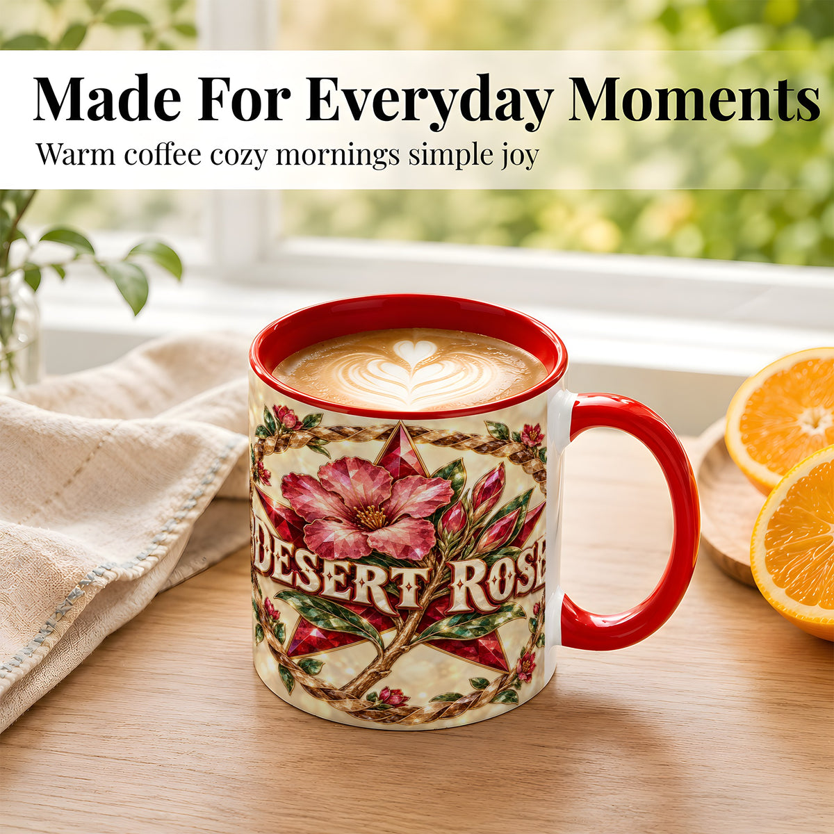 #pl[11oz|Red] Western Floral Star Coffee Mug, Rose Blossom Mug, Ceramic Cup