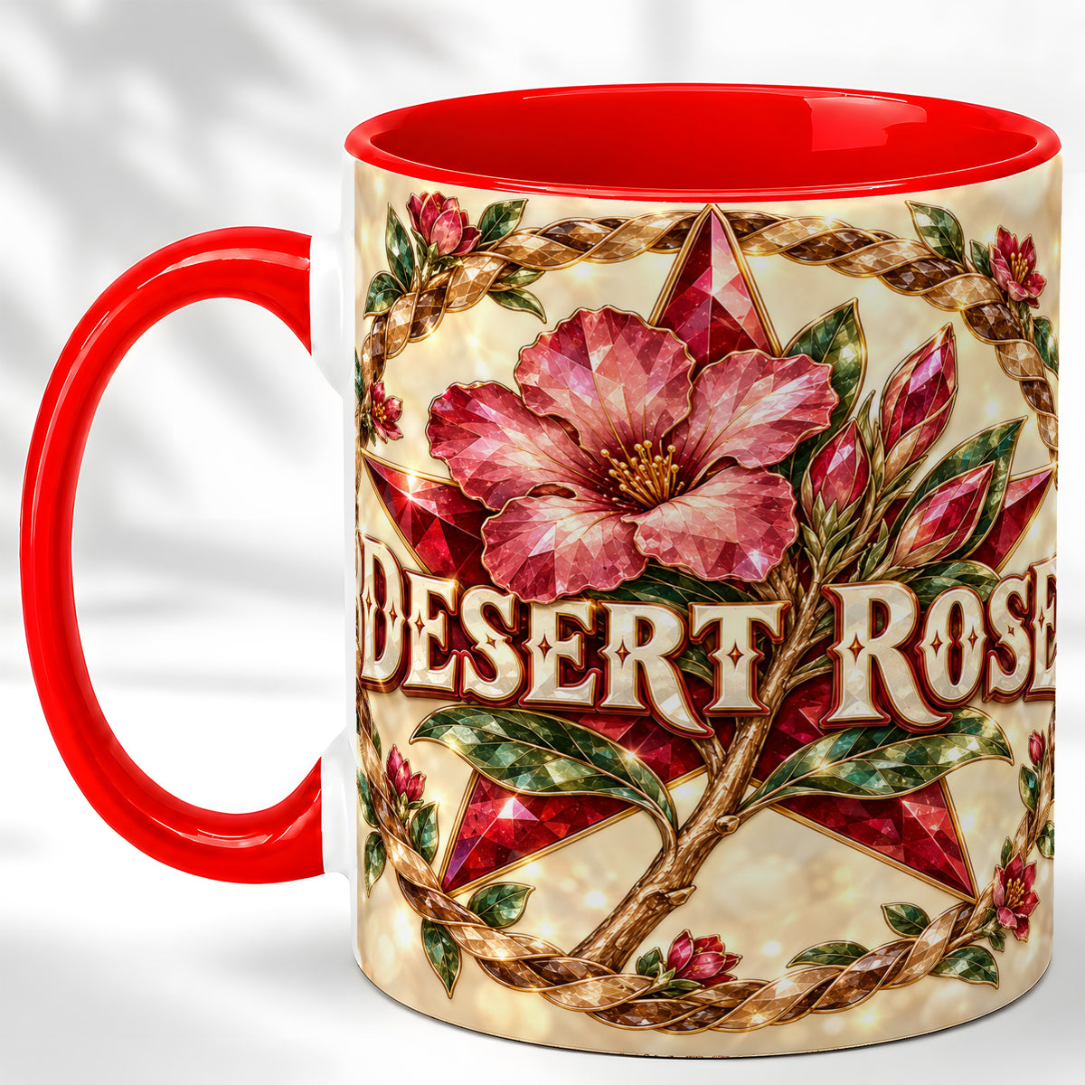 Western Floral Star Coffee Mug, Rose Blossom Mug, Ceramic Cup