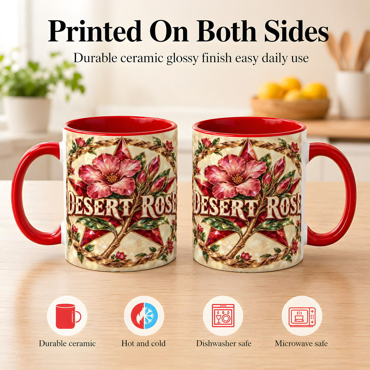 #pl[11oz|Red] Western Floral Star Coffee Mug, Rose Blossom Mug, Ceramic Cup
