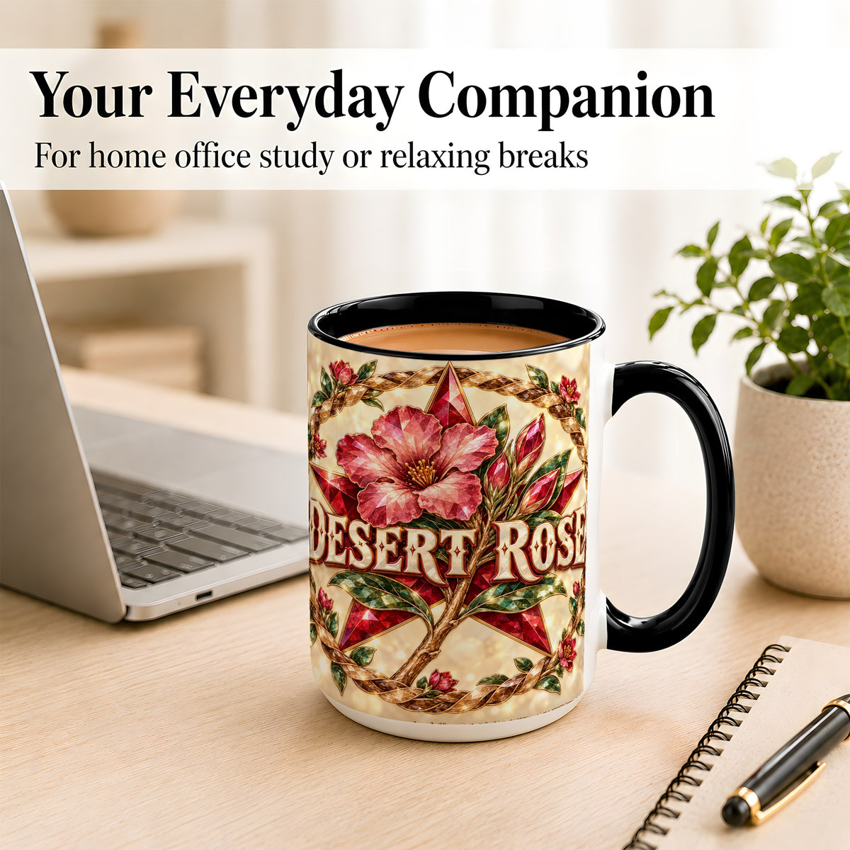 #pl[15oz|Black] Western Floral Star Coffee Mug, Rose Blossom Mug, Ceramic Cup