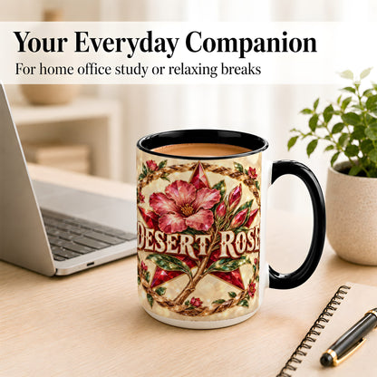 #pl[15oz|Black] Western Floral Star Coffee Mug, Rose Blossom Mug, Ceramic Cup
