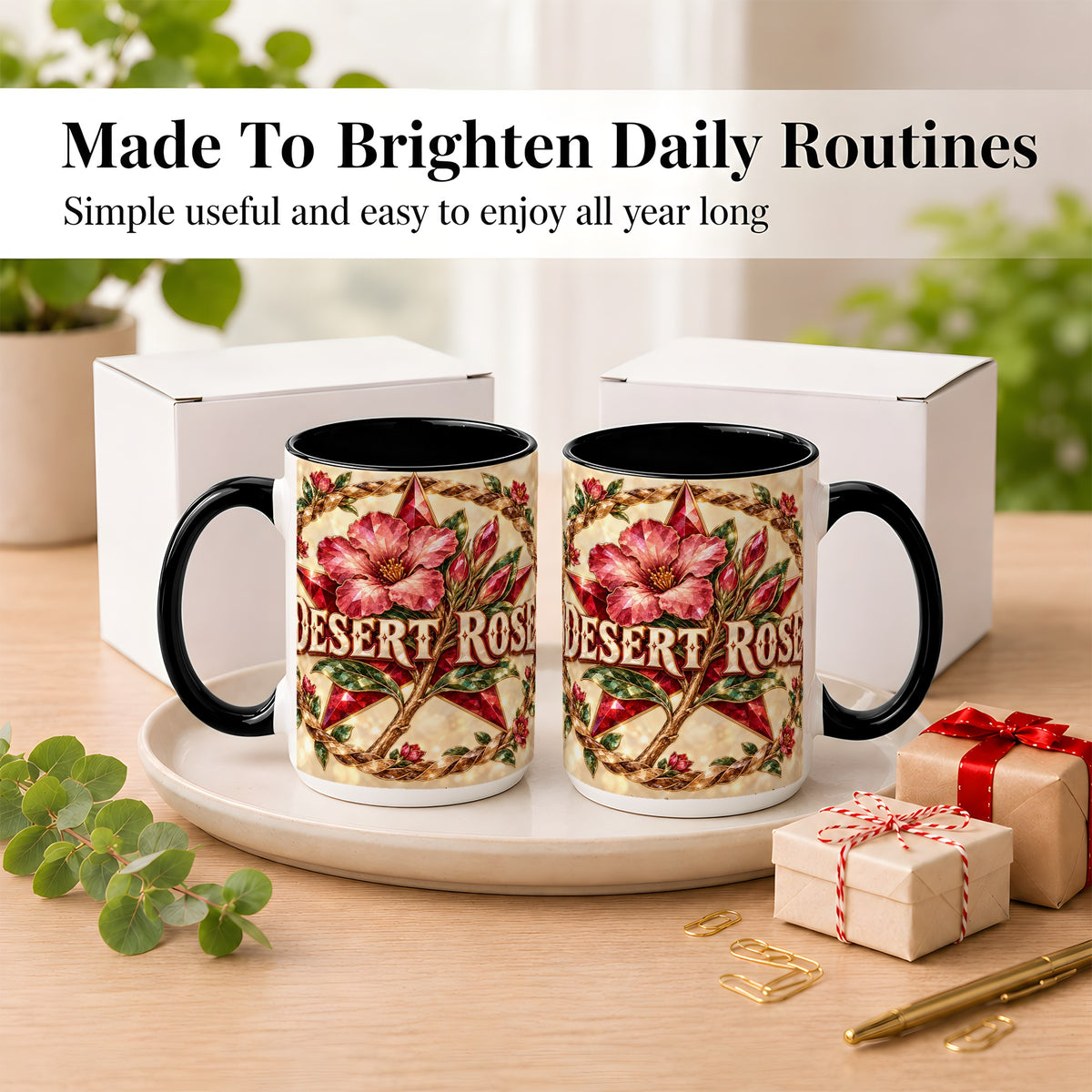#pl[15oz|Black] Western Floral Star Coffee Mug, Rose Blossom Mug, Ceramic Cup