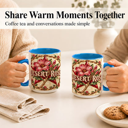 #pl[15oz|Blue] Western Floral Star Coffee Mug, Rose Blossom Mug, Ceramic Cup