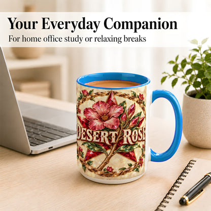 #pl[15oz|Blue] Western Floral Star Coffee Mug, Rose Blossom Mug, Ceramic Cup