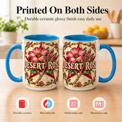#pl[15oz|Blue] Western Floral Star Coffee Mug, Rose Blossom Mug, Ceramic Cup