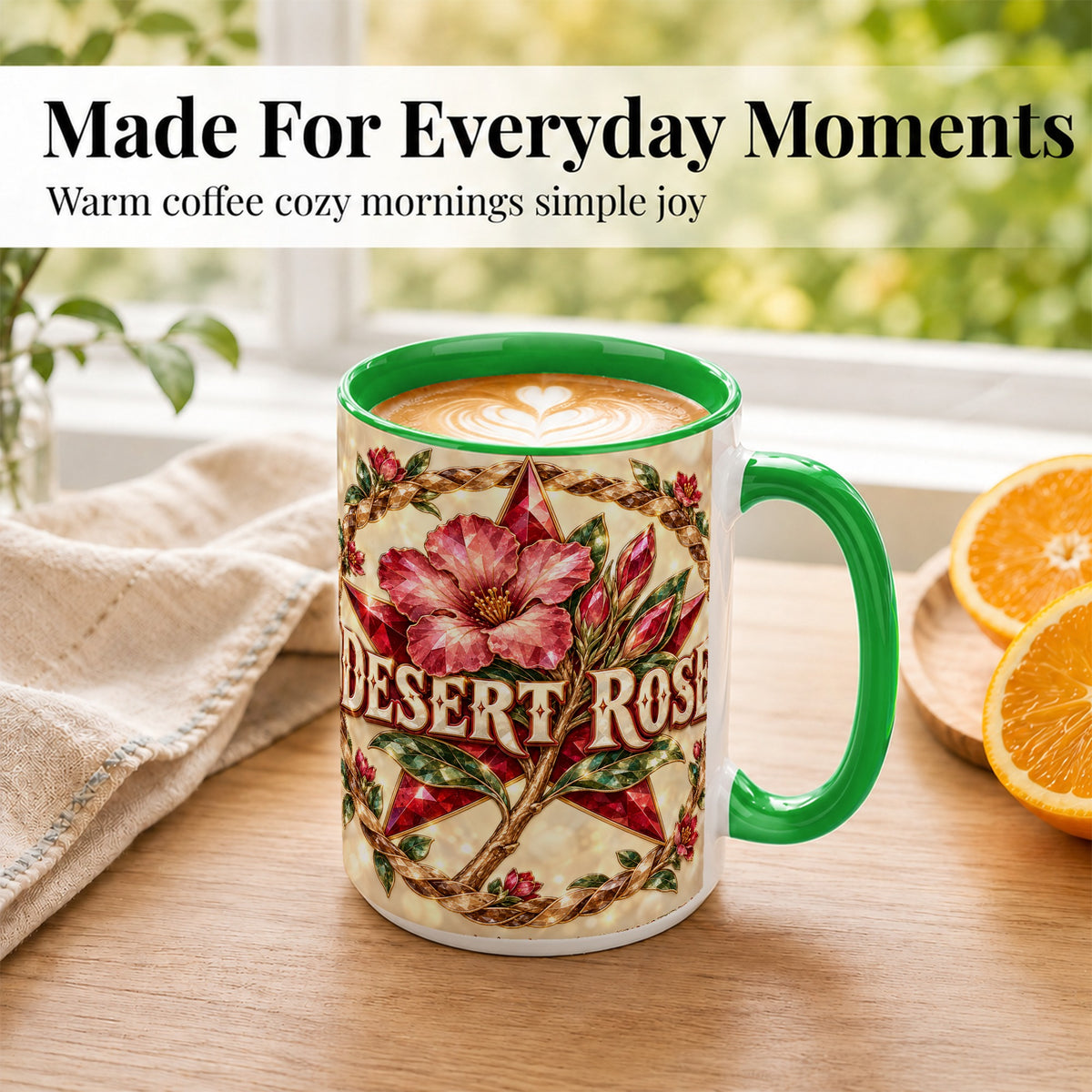 #pl[15oz|Green] Western Floral Star Coffee Mug, Rose Blossom Mug, Ceramic Cup