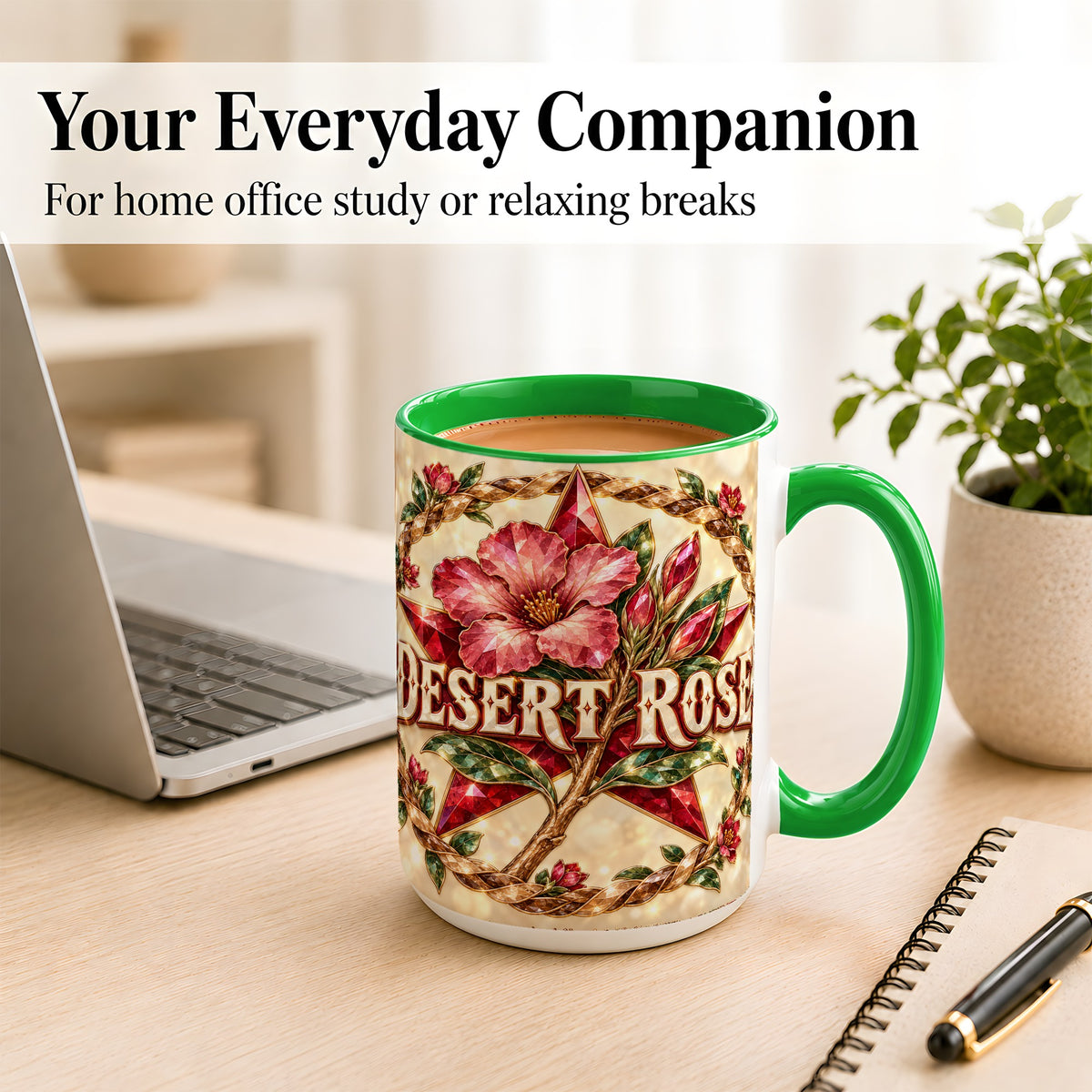 #pl[15oz|Green] Western Floral Star Coffee Mug, Rose Blossom Mug, Ceramic Cup
