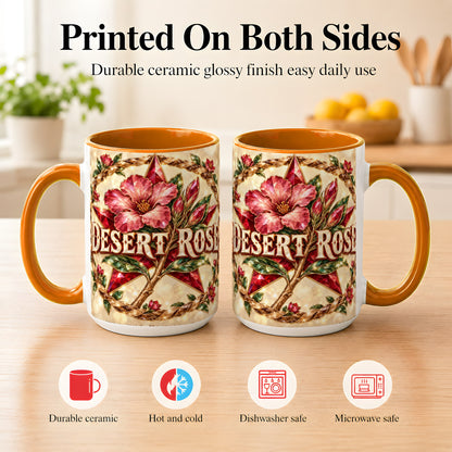 #pl[15oz|Orange] Western Floral Star Coffee Mug, Rose Blossom Mug, Ceramic Cup