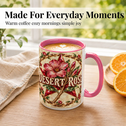 #pl[15oz|Pink] Western Floral Star Coffee Mug, Rose Blossom Mug, Ceramic Cup