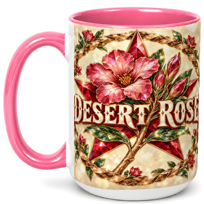 #pl[15oz|Pink] Western Floral Star Coffee Mug, Rose Blossom Mug, Ceramic Cup
