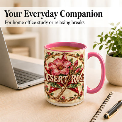 #pl[15oz|Pink] Western Floral Star Coffee Mug, Rose Blossom Mug, Ceramic Cup