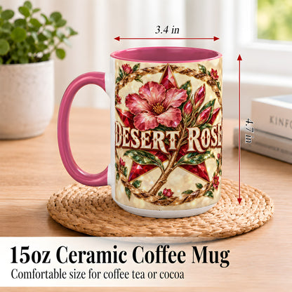 #pl[15oz|Pink] Western Floral Star Coffee Mug, Rose Blossom Mug, Ceramic Cup