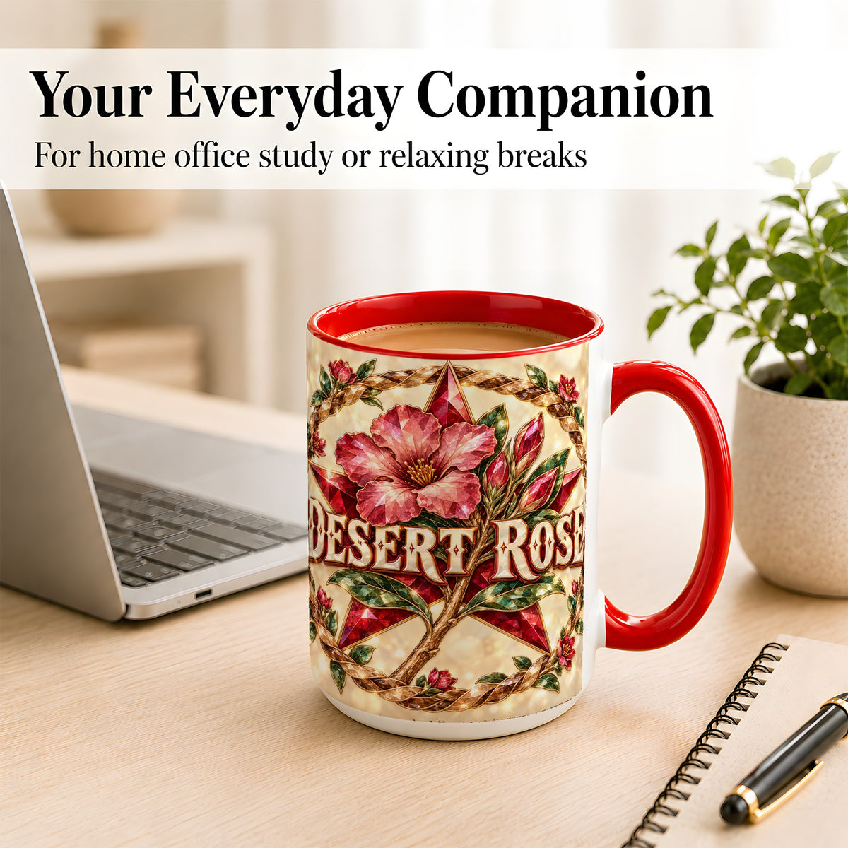 #pl[15oz|Red] Western Floral Star Coffee Mug, Rose Blossom Mug, Ceramic Cup