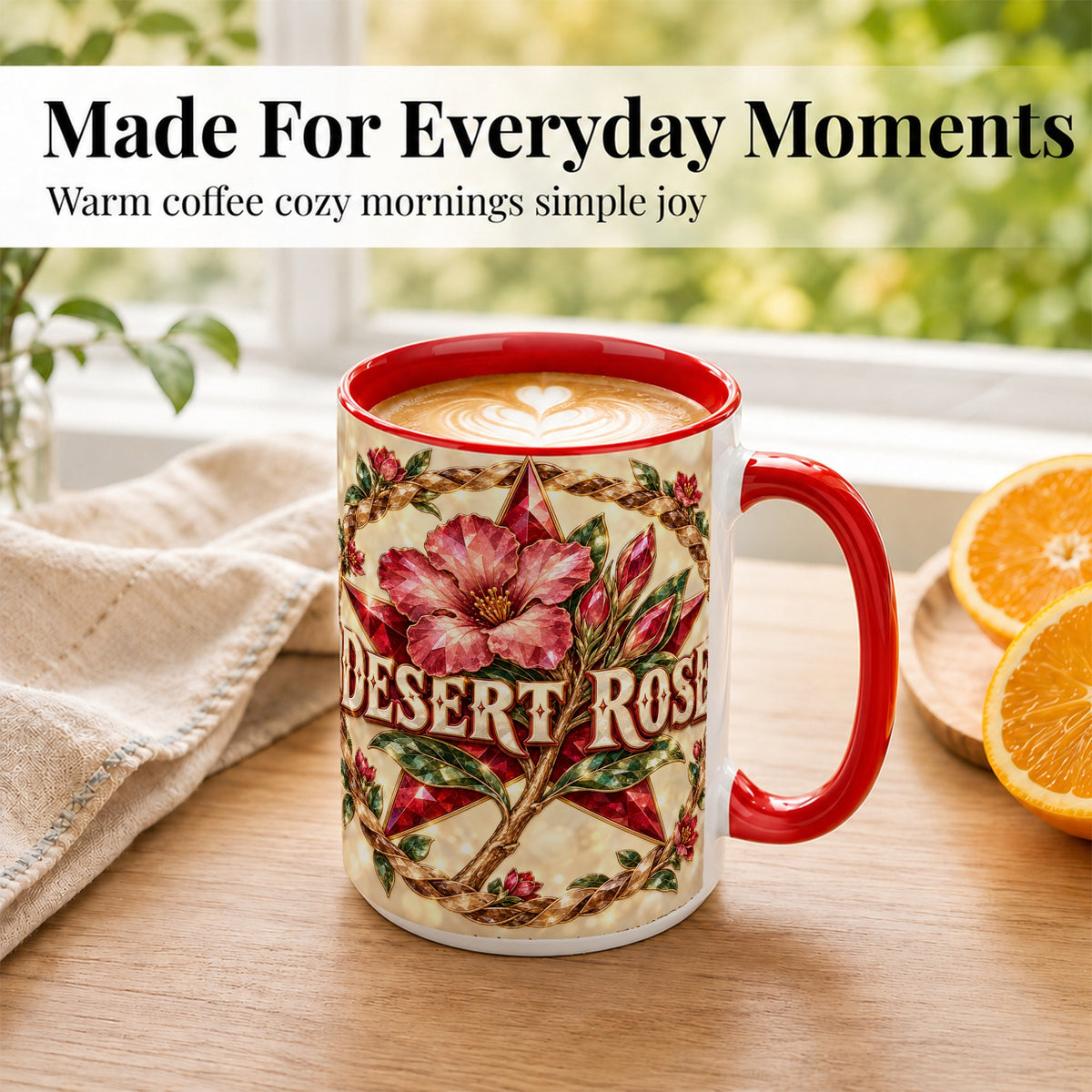 #pl[15oz|Red] Western Floral Star Coffee Mug, Rose Blossom Mug, Ceramic Cup