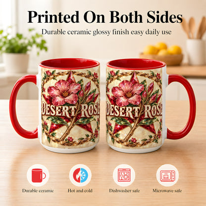 #pl[15oz|Red] Western Floral Star Coffee Mug, Rose Blossom Mug, Ceramic Cup