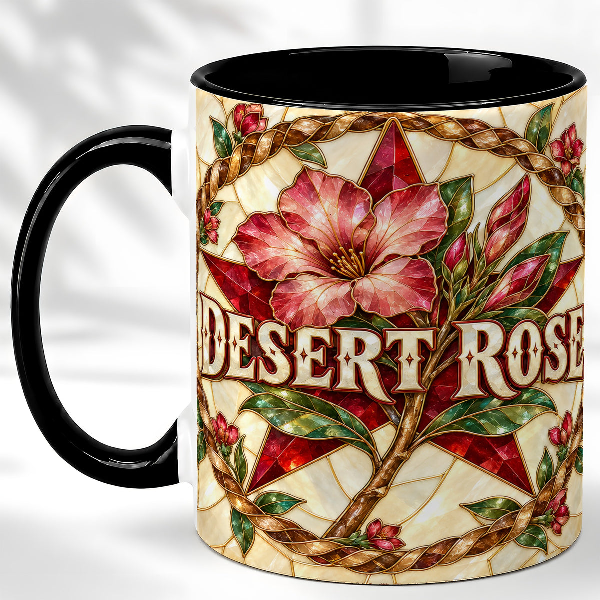#pl[11oz|Black] Western Floral Star Coffee Mug, Rose Blossom Mug, Ceramic Cup