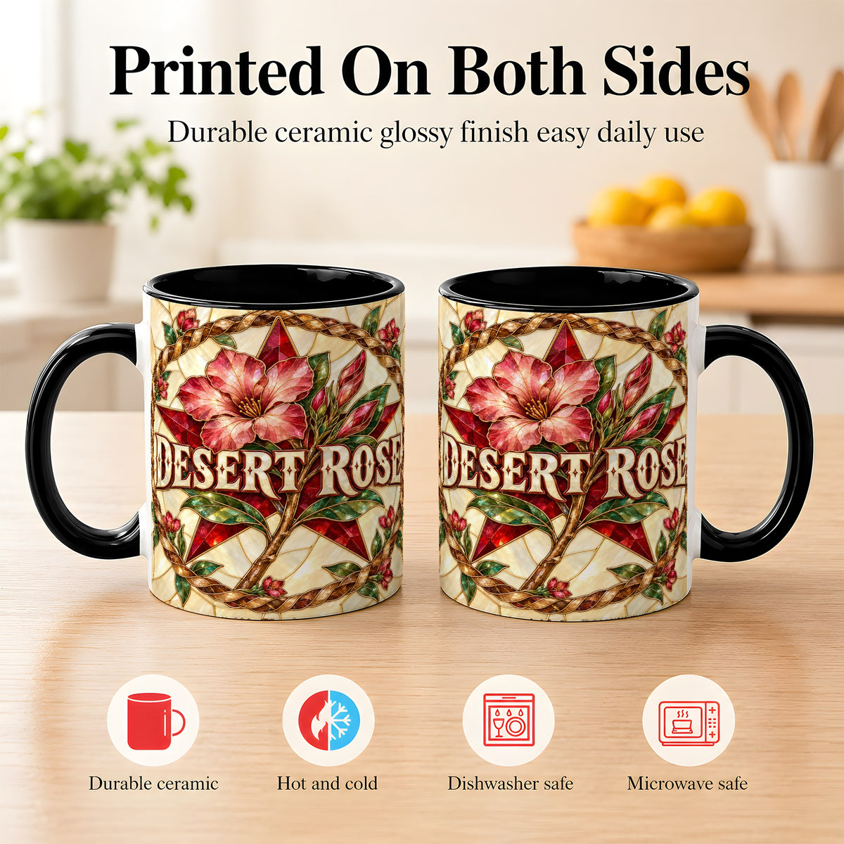 #pl[11oz|Black] Western Floral Star Coffee Mug, Rose Blossom Mug, Ceramic Cup