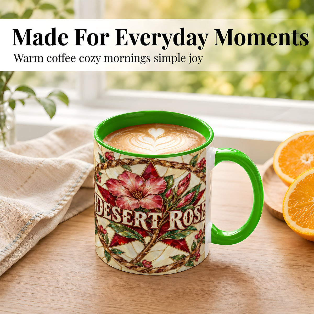 #pl[11oz|Green] Western Floral Star Coffee Mug, Rose Blossom Mug, Ceramic Cup