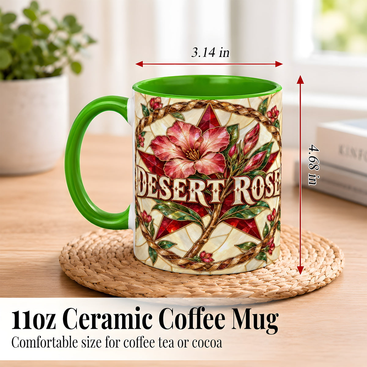 #pl[11oz|Green] Western Floral Star Coffee Mug, Rose Blossom Mug, Ceramic Cup