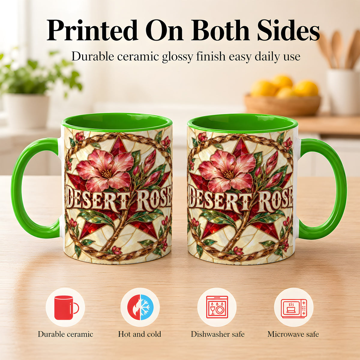 #pl[11oz|Green] Western Floral Star Coffee Mug, Rose Blossom Mug, Ceramic Cup