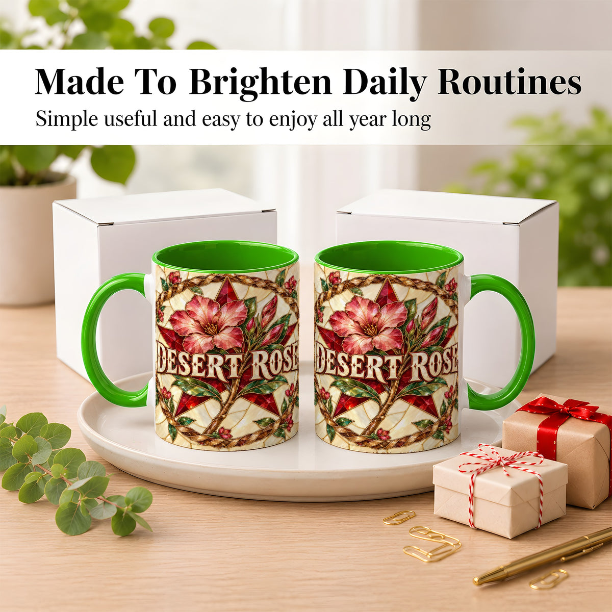 #pl[11oz|Green] Western Floral Star Coffee Mug, Rose Blossom Mug, Ceramic Cup