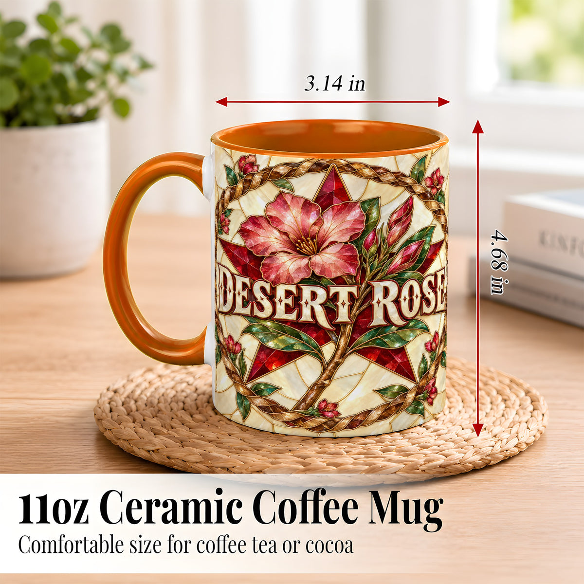 #pl[11oz|Orange] Western Floral Star Coffee Mug, Rose Blossom Mug, Ceramic Cup