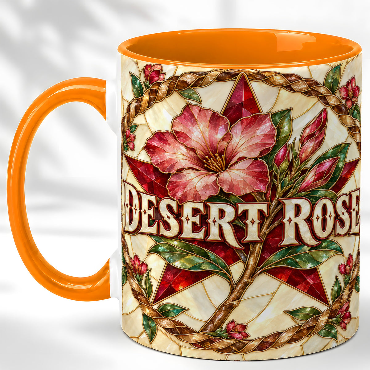 #pl[11oz|Orange] Western Floral Star Coffee Mug, Rose Blossom Mug, Ceramic Cup