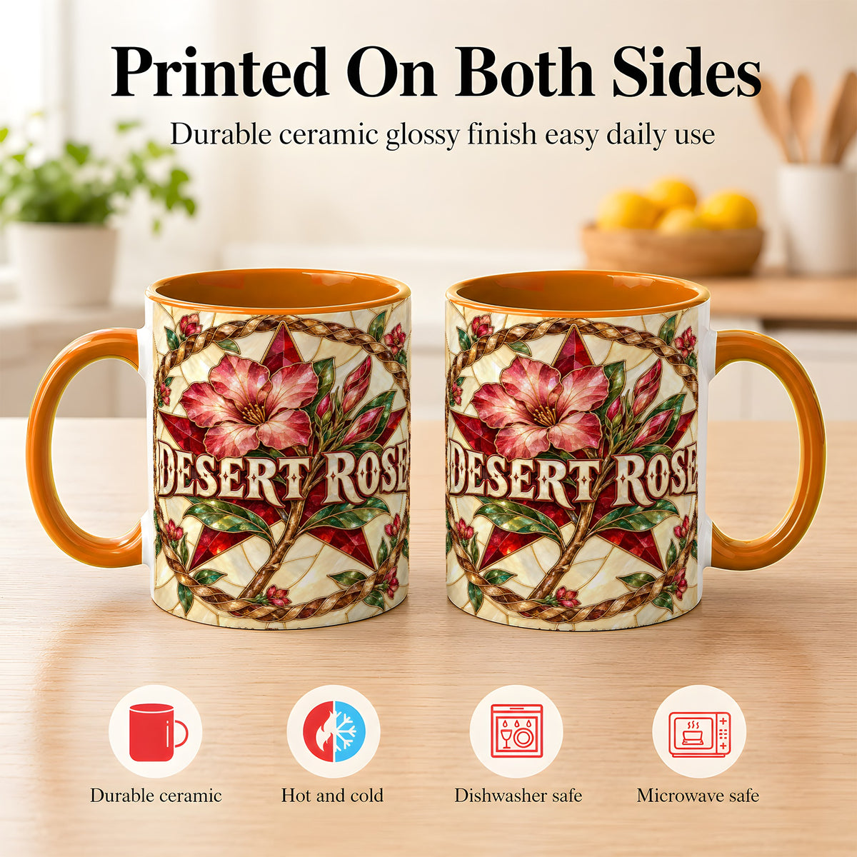 #pl[11oz|Orange] Western Floral Star Coffee Mug, Rose Blossom Mug, Ceramic Cup