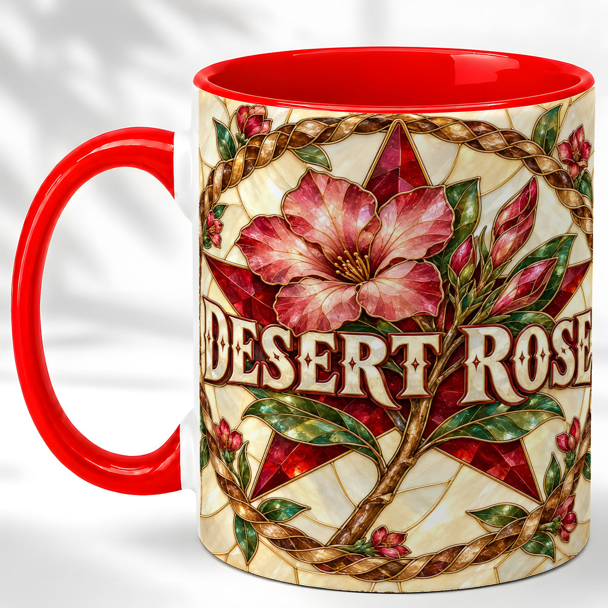 Western Floral Star Coffee Mug, Rose Blossom Mug, Ceramic Cup