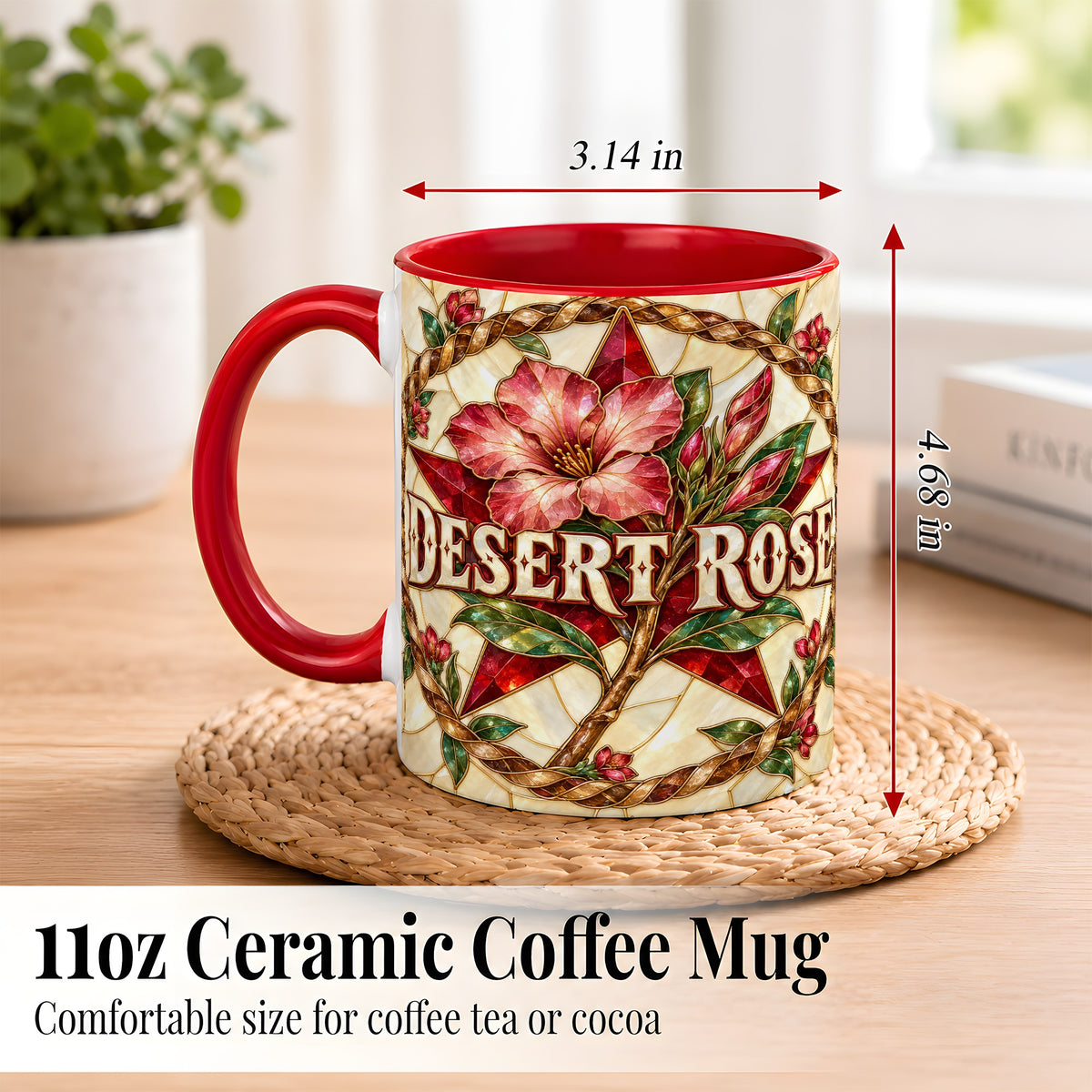 #pl[11oz|Red] Western Floral Star Coffee Mug, Rose Blossom Mug, Ceramic Cup