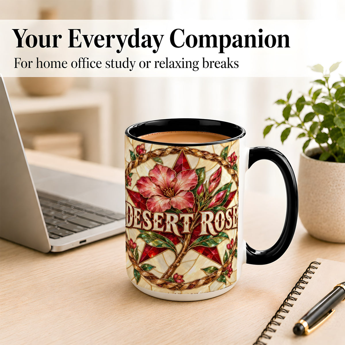 #pl[15oz|Black] Western Floral Star Coffee Mug, Rose Blossom Mug, Ceramic Cup