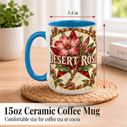 #pl[15oz|Blue] Western Floral Star Coffee Mug, Rose Blossom Mug, Ceramic Cup