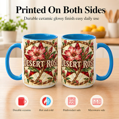 #pl[15oz|Blue] Western Floral Star Coffee Mug, Rose Blossom Mug, Ceramic Cup