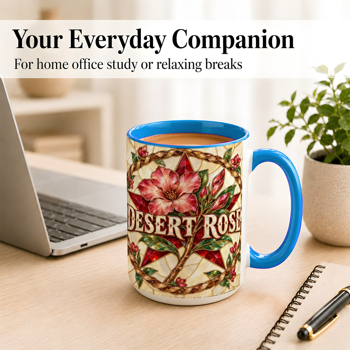#pl[15oz|Blue] Western Floral Star Coffee Mug, Rose Blossom Mug, Ceramic Cup